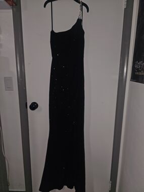 green emerald velvet dress Blue One Shoulder Satin Mini Dress